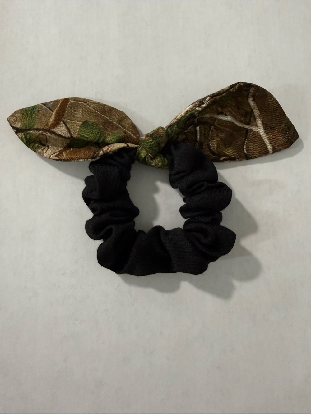 Black Scrunchie with Camo Bow Hair Tie